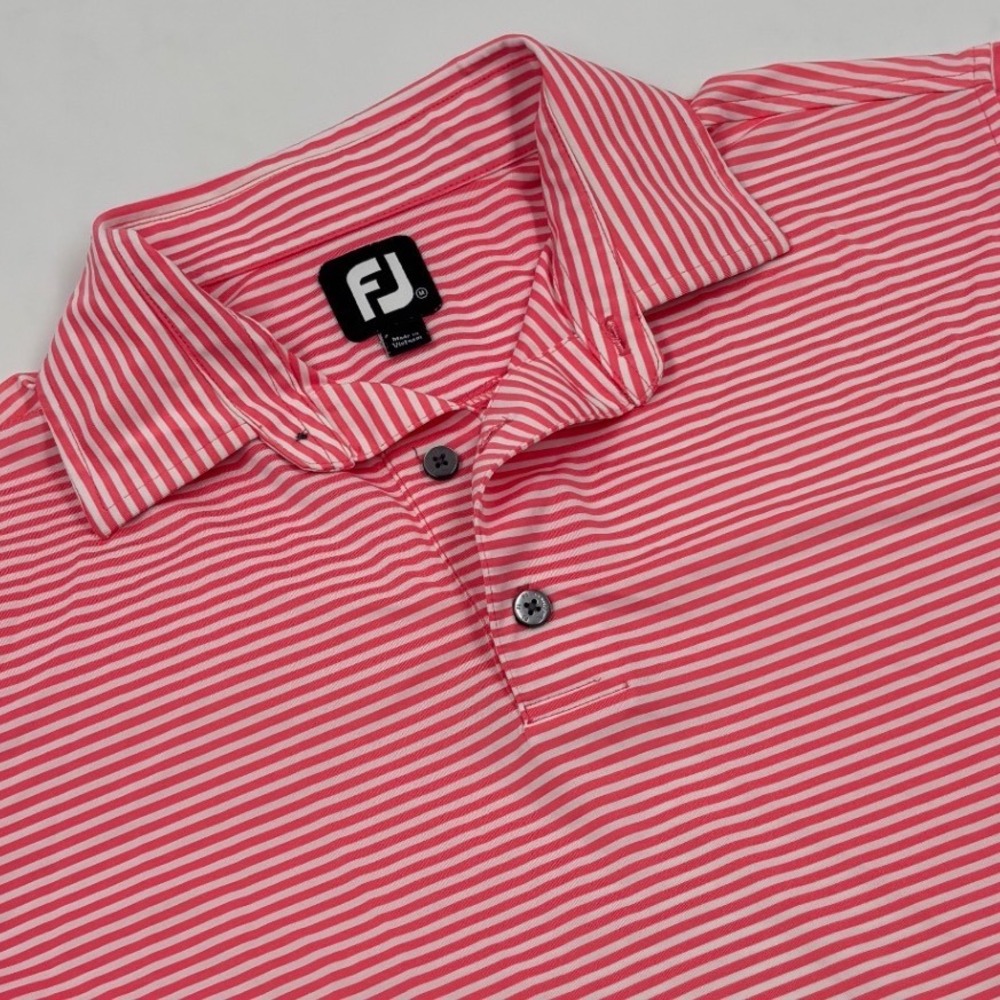 FootJoy ProDry Men's M Pink White Striped Short Sleeve Athletic Golf Polo